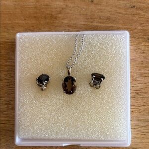 Elegant Silver and Brown Jewelry Set